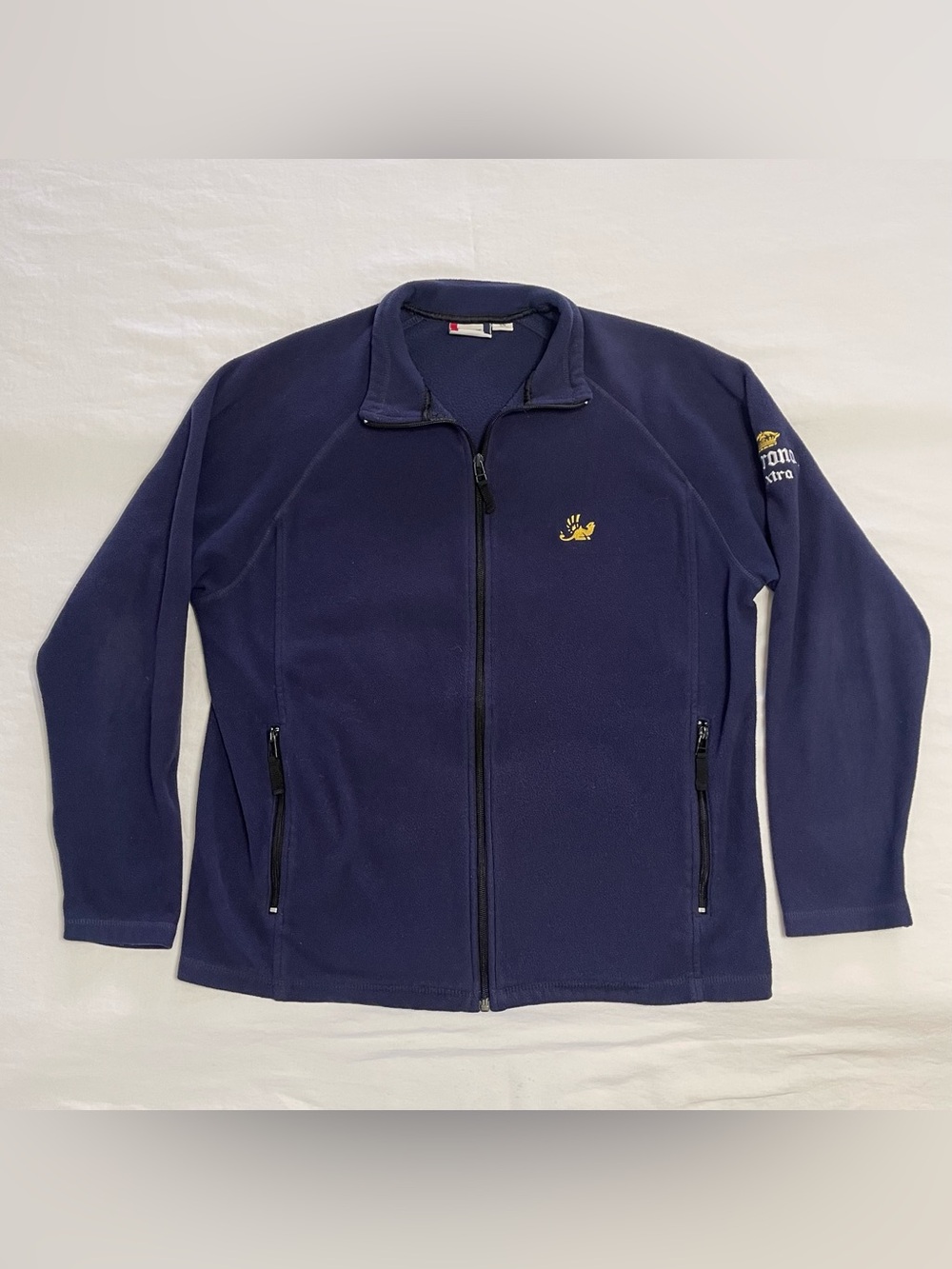 Men's Navy Full-Zip Fleece Jacket with Yellow Corona Beer Logo